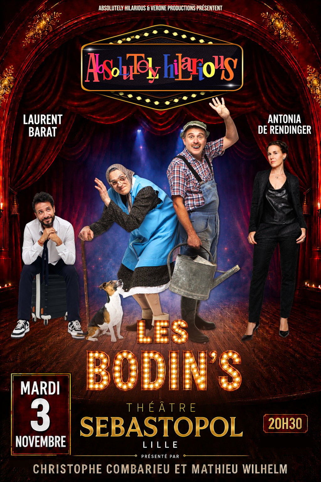 Affiche Absolutely Hilarious avec Les Bodins 03-11-26 date plus grosse et blanche